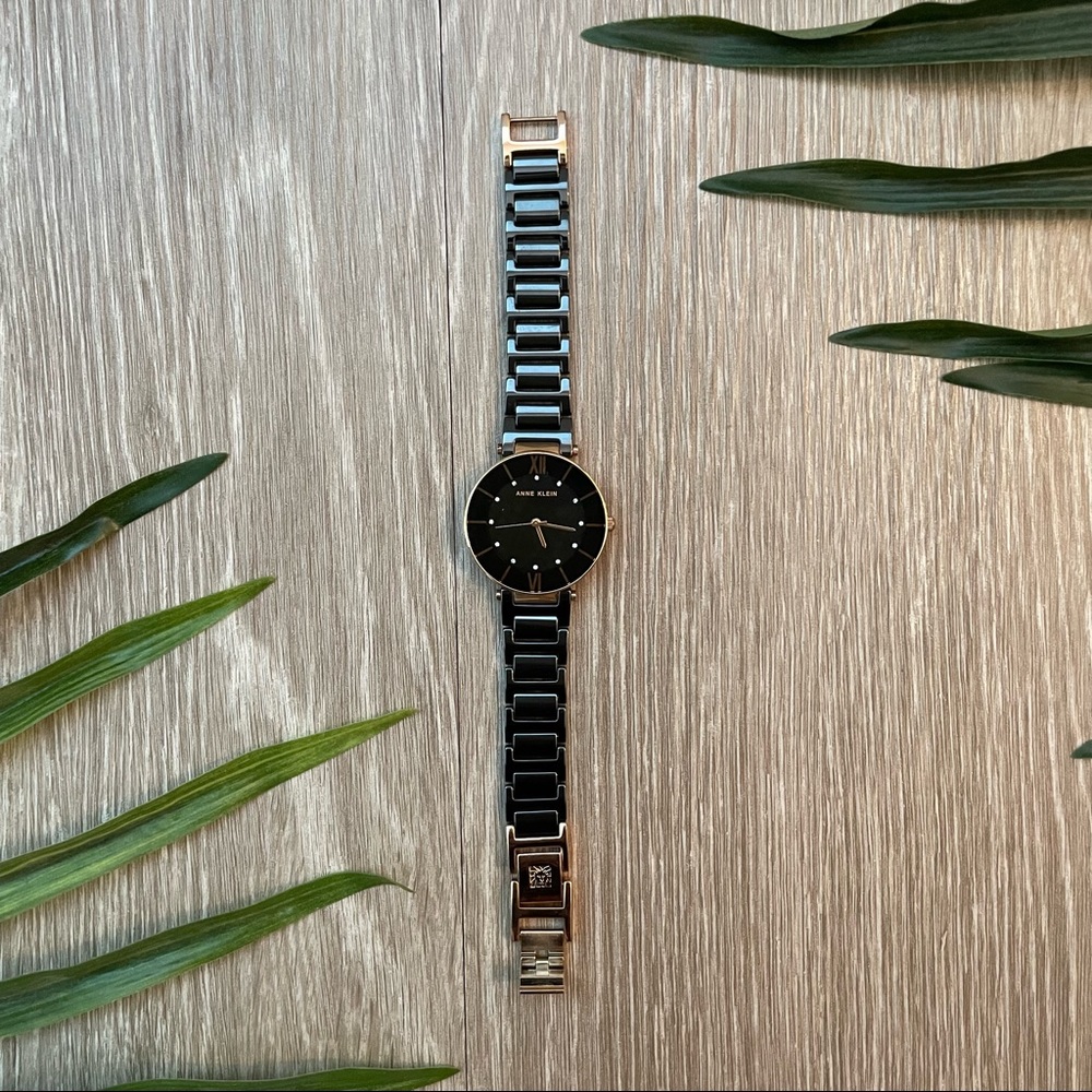 Anne Klein Black and Gold Watch